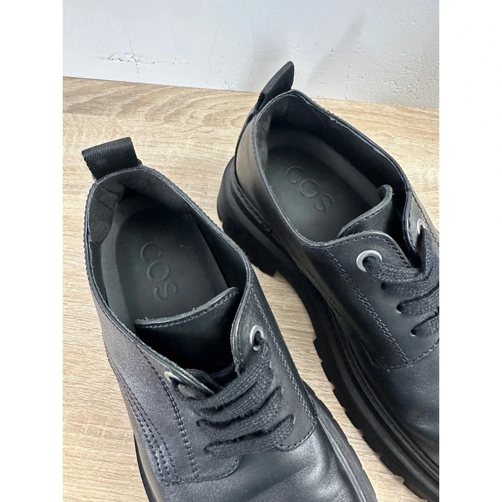 COS Black Chunky Leather Derby Shoes Lug Sole Oxfords Made in Portugal Size 41